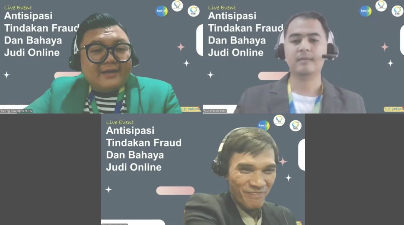 Three people in a video call about fraud and online gambling